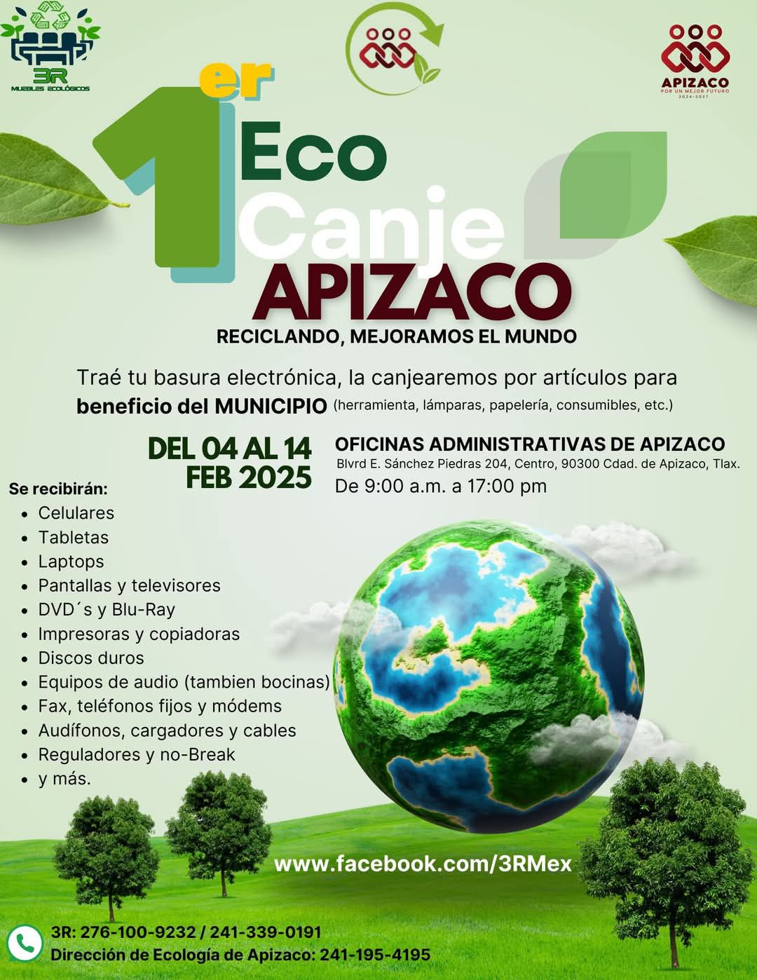 El H. Ayuntamiento de Apizaco invita al Primer Ecocanje para el Cuidado del Medio Ambiente